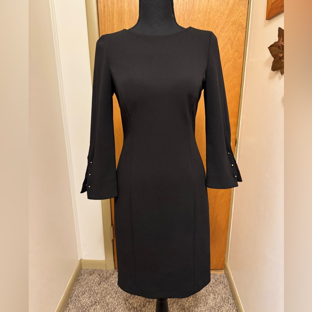 Sz 2 DKNY gold embellished long sleeve black dress new without tags🐸